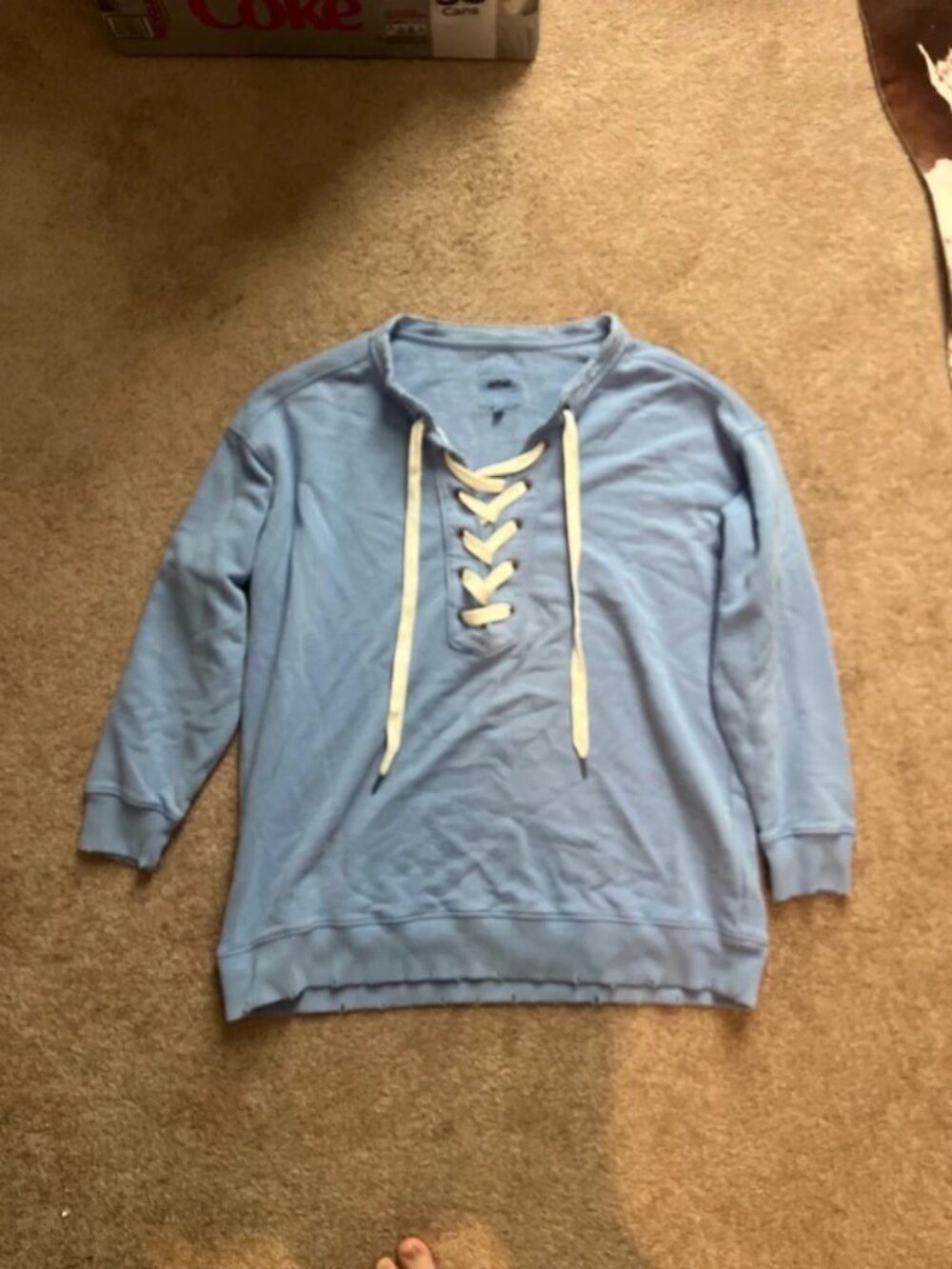 Aerie Women’s Oversized Lace-Up Light Blue Sweatshirt